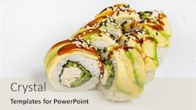  Presentation with sushi - Presentation design consisting of tasty-sushi-in-the-cafe background and a soft green colored foreground