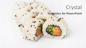  Presentation with sushi - Slide set with tasty-sushi-in-the-cafe background and a sky blue colored foreground