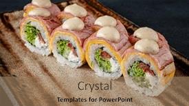  Presentation with sushi - Presentation theme with tasty-sushi-on-the-dark background and a coral colored foreground