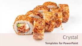  Presentation with sushi - PPT layouts having tasty-sushi-on-the-white background and a coral colored foreground