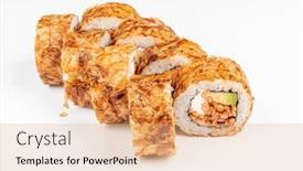  Presentation with sushi - PPT layouts enhanced with tasty-sushi-on-the-white background and a coral colored foreground