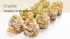  Presentation with sushi - Presentation theme featuring tasty-sushi-on-the-white background and a yellow colored foreground