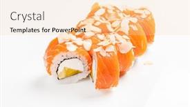  Presentation with sushi - PPT theme featuring tasty-sushi-on-the-white background and a lemonade colored foreground