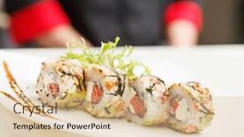  Presentation with sushi - PPT theme featuring tasty sushi background and a lemonade colored foreground