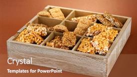  Presentation with sweets - PPT theme consisting of tasty-sweets-kozinaki-in-wooden background and a coral colored foreground