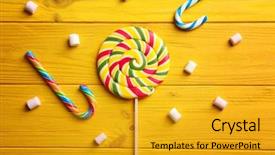  Presentation with sweets - PPT theme enhanced with tasty sweets on color wooden background background and a gold colored foreground