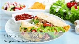  Presentation with taco - Audience pleasing PPT theme consisting of tasty taco with tomato dip backdrop and a sky blue colored foreground