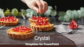  Presentation with pomegranates - Beautiful slide deck featuring tasty tarts with fresh seeds of pomegranates on gray table backdrop and a tawny brown colored foreground