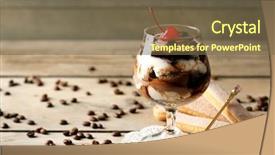  Presentation with tiramisu - Beautiful slide deck featuring tasty tiramisu dessert in glass backdrop and a tawny brown colored foreground