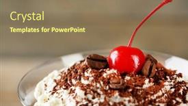  Presentation with tiramisu - PPT layouts enhanced with tasty tiramisu dessert in glass close-up on wooden background background and a coral colored foreground