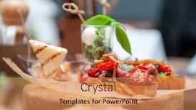  Presentation with catering - Beautiful presentation theme featuring tasty-tomato-italian-bruschetta backdrop and a coral colored foreground