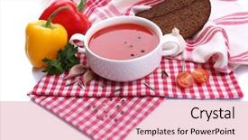  Presentation with tomato - Beautiful PPT theme featuring tasty-tomato-soup-and-vegetables backdrop and a coral colored foreground