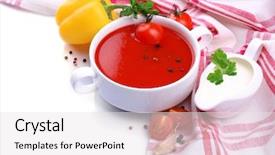  Presentation with tomato - Beautiful presentation design featuring tasty-tomato-soup-and-vegetables backdrop and a white colored foreground
