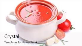  Presentation with soup - Colorful presentation enhanced with tasty-tomato-soup-and-vegetables backdrop and a sky blue colored foreground