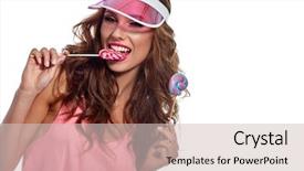  Presentation with peppermint candy cane on white - PPT theme having tasty tongue - beautiful amazing sexy smiling woman background and a soft green colored foreground