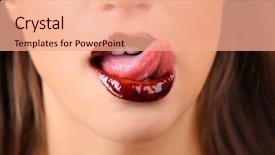  Presentation with lips - Presentation design consisting of tasty tongue - closeup of female lips background and a  colored foreground