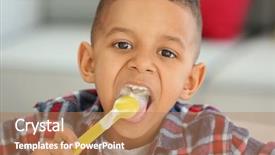  Presentation with eating - PPT layouts enhanced with tasty tongue - cute african american boy eating background and a coral colored foreground