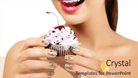  Presentation with eat - Beautiful PPT layouts featuring tasty tongue - woman wants to eat backdrop and a coral colored foreground