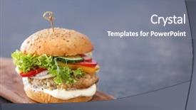  Presentation with burger - PPT layouts with tasty turkey burger on wooden background and a gray colored foreground