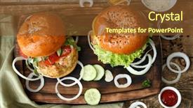  Presentation with burgers - Theme consisting of tasty turkey burgers on wooden background and a tawny brown colored foreground