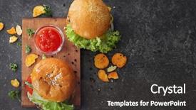  Presentation with burgers - Amazing slides having tasty turkey burgers on wooden backdrop and a tawny brown colored foreground