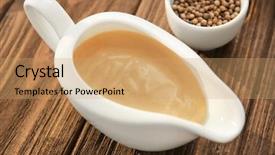  Presentation with non gmo beef pork chicken turkey - Slide deck consisting of tasty turkey gravy in sauceboat background and a coral colored foreground