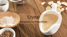  Presentation with beef pork chicken turkey - Colorful slide deck enhanced with tasty turkey gravy in sauceboat backdrop and a coral colored foreground