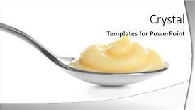  Presentation with pudding - Theme with tasty vanilla pudding in spoon background and a white colored foreground
