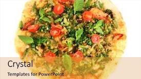  Presentation with vegetarian - Colorful PPT theme enhanced with tasty vegetarian pizza isolated backdrop and a gold colored foreground