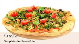  Presentation with vegetarian - Slide set with tasty vegetarian pizza isolated background and a yellow colored foreground