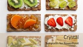  Presentation with vegetarian - Slide set having tasty vegetarian sandwiches isolated on white background and a coral colored foreground