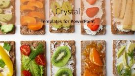  Presentation with vegetarian - Amazing slide set having tasty vegetarian sandwiches on white background backdrop and a coral colored foreground