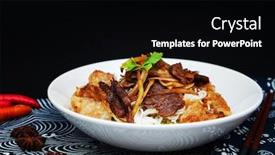  Presentation with vietnamese food - PPT theme featuring tasty-vietnamese-food-bo-bun background and a black colored foreground
