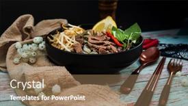  Presentation with vietnamese food - Theme consisting of tasty-vietnamese-food-bo-bun background and a coral colored foreground