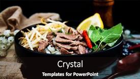  Presentation with vietnamese food - Presentation theme featuring tasty-vietnamese-food-bo-bun background and a wine colored foreground