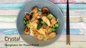  Presentation with vietnamese food - Audience pleasing PPT theme consisting of tasty vietnamese food bo bun backdrop and a yellow colored foreground