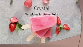  Presentation with ice cream strawberry - PPT layouts with tasty yogurt ice cream with strawberry on gray background background and a lemonade colored foreground