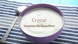  Presentation with yogurt - Theme consisting of tasty yogurt in dish on napkin background and a sky blue colored foreground