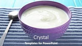  Presentation with yogurt - Theme featuring tasty yogurt in dish on napkin background and a ocean colored foreground