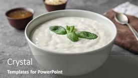  Presentation with yogurt - Presentation theme having tasty yogurt in dish on table background and a gray colored foreground