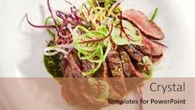  Presentation with roast beef - Beautiful theme featuring tataki-roast-beef-top-view backdrop and a coral colored foreground