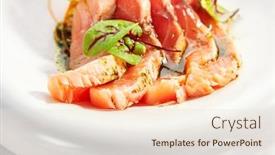  Presentation with food fish - Colorful presentation design enhanced with tataki-salmon-closeup-view-japanese backdrop and a lemonade colored foreground