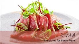  Presentation with tuna fish - Audience pleasing presentation design consisting of tataki-tuna-closeup-view-traditional backdrop and a red colored foreground