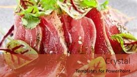  Presentation with tuna fish - Amazing presentation theme having tataki-tuna-closeup-view-traditional backdrop and a red colored foreground