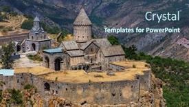  Presentation with monastery - Audience pleasing slides consisting of tatev-monastery-landmark-of-syunik backdrop and a ocean colored foreground