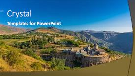  Presentation with monastery - Amazing slide deck having tatev-monastery-panorama-landscape-mountains backdrop and a teal colored foreground