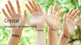  Presentation with hands and word volunteer - PPT layouts consisting of tatouage - female hands with tattoo word background and a lemonade colored foreground