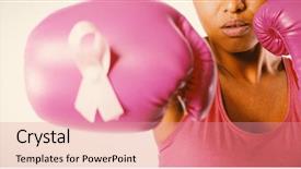  Presentation with breast cancer awareness - Audience pleasing PPT layouts consisting of tatouage - woman in boxing gloves fighting backdrop and a coral colored foreground