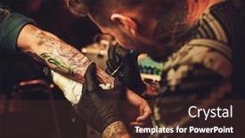  Presentation with tattoo - Presentation theme having tattoo artist makes a tattoo on a man's hand background and a tawny brown colored foreground