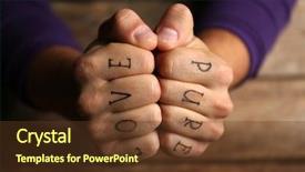  Presentation with henna tattoo - Slide deck with tattoo inscriptions on male fingers background and a tawny brown colored foreground